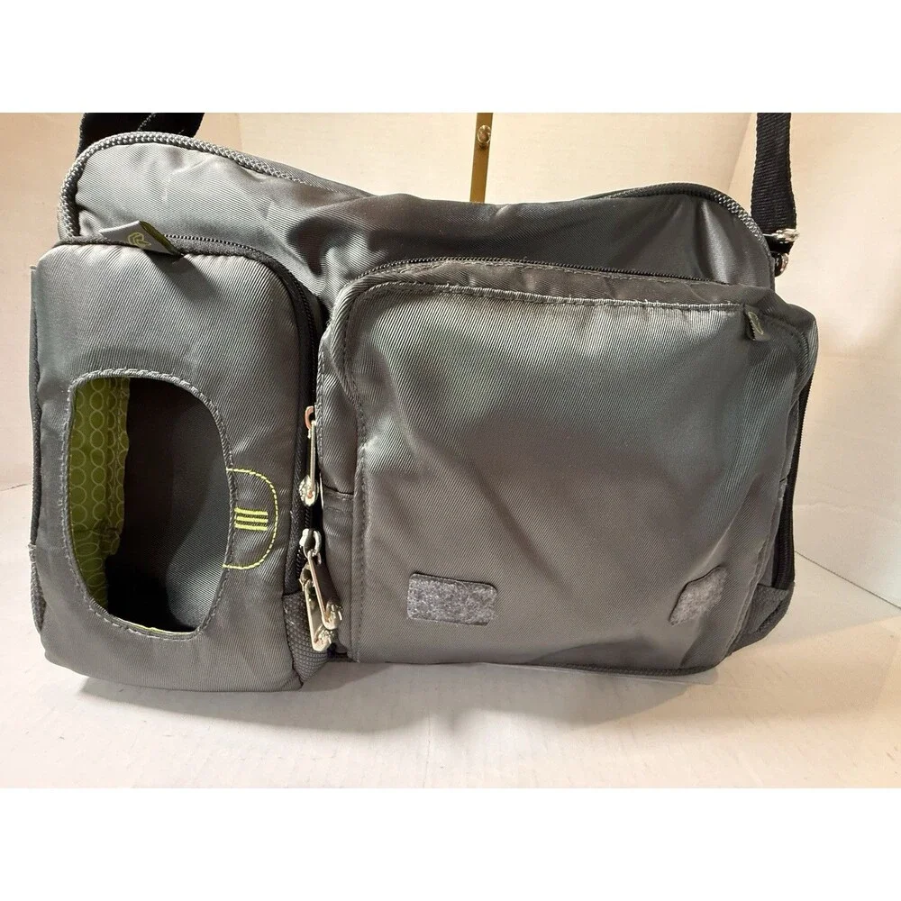Fisher-Price Fast Finder Deluxe Messenger Diaper Bag Grey Green Baby Organizer